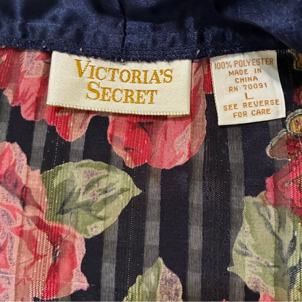Victorias Secret Vintage Gold Label Size L Sleep Shirt Gown Blue Paisley‎ Floral - Picture 7 of 9